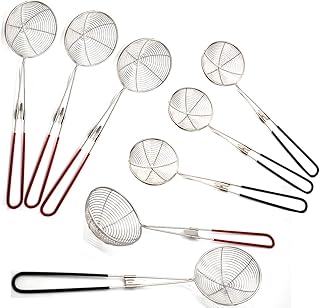 Yueser 8 pièces Acier Inoxydable Spider Passoire Hot Pot Écumoire avec Silicone Poignée pour Cuisine Thé au Lait Frites