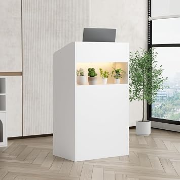 Compact White Reception Desk with LED, Small Front Counter