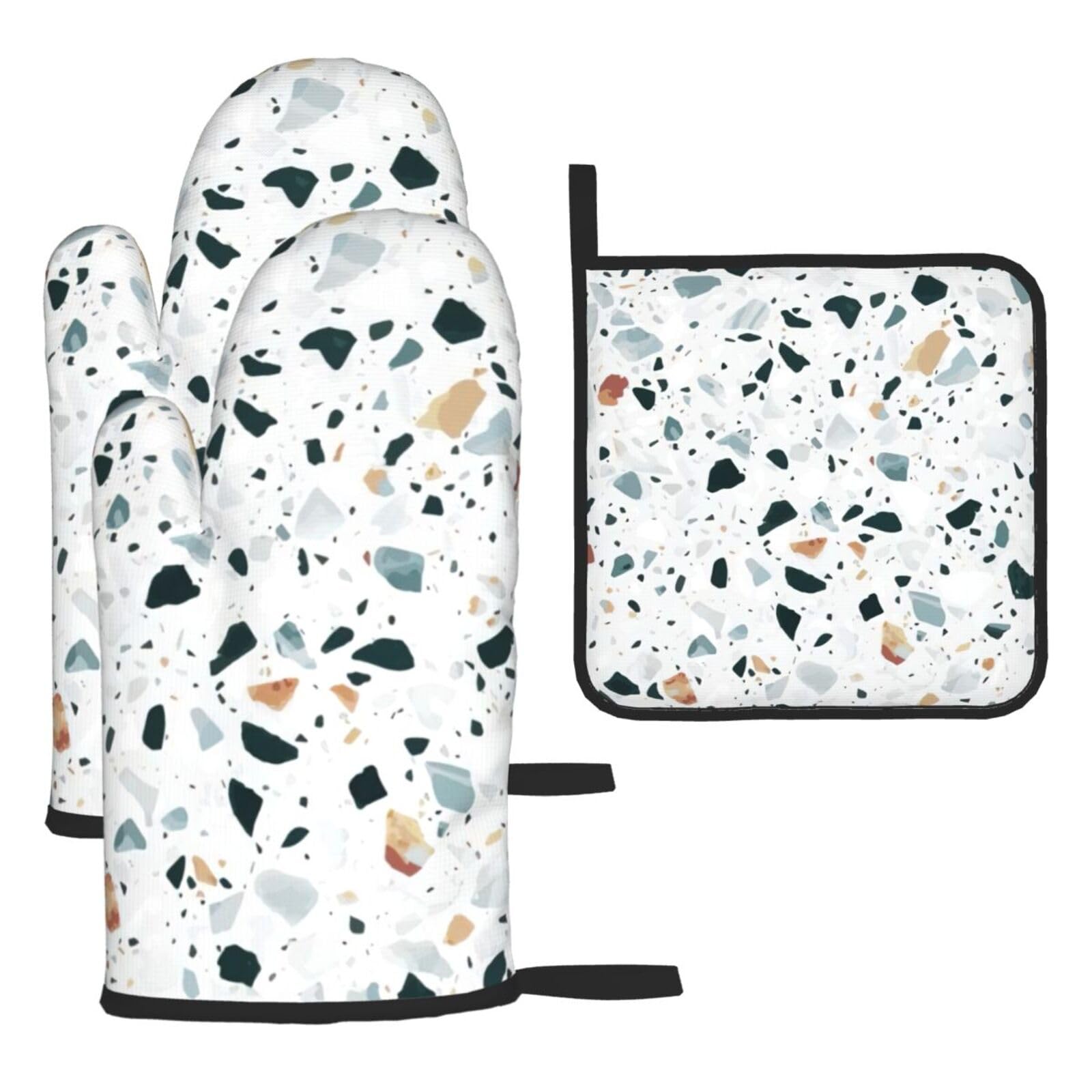 Terrazzo Marble Pastel Print Oven Mitts Kitchen Gloves Set Everyday Baking Grilling Microwaving Cooking Gift