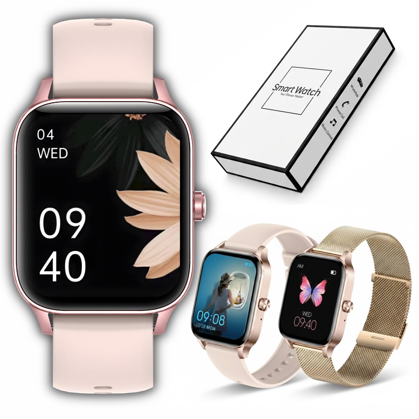 Smartwatch damski, złoty, 1,95" zegarek fitness z funkcją telefonu, tracker fitness do systemów Android i iOS, wodoszczelność IP68, zegarek sportowy z pulsometrem, krokomierzem i monitorem snu