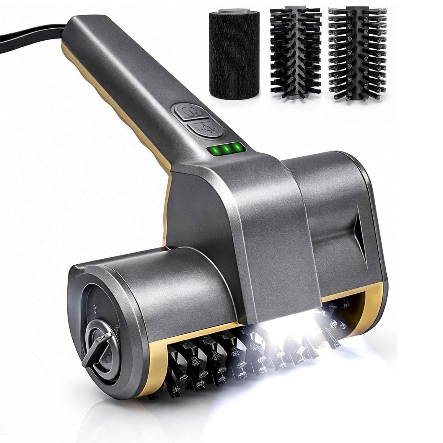 Eiwitany Cordless Rechargeable BBQ Scrubber Built-in LED Light, Electric Grill Cleaner Equipped with Interchangeable Brush Heads for Outdoor Grills