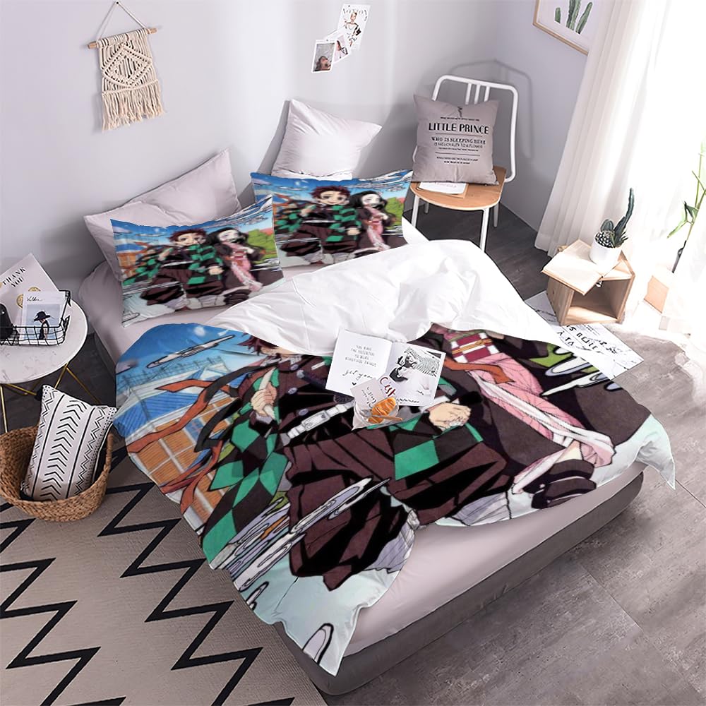 Parure De Lit Demon Slayer - Housse De Couette 240x220 Cm + 2 Taies 75x50 Cm - Microfibre - Imprimé 3D