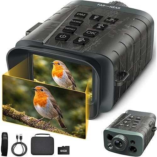 Night Vision Goggles - Night Vision Binoculars with Rangefinder, 4K 5000mAh Rechargeable Night Vision Gifts for Men with 64GB Card & 18 Digital Zoom for Wildlife, Camping, Security, Valentines Gifts