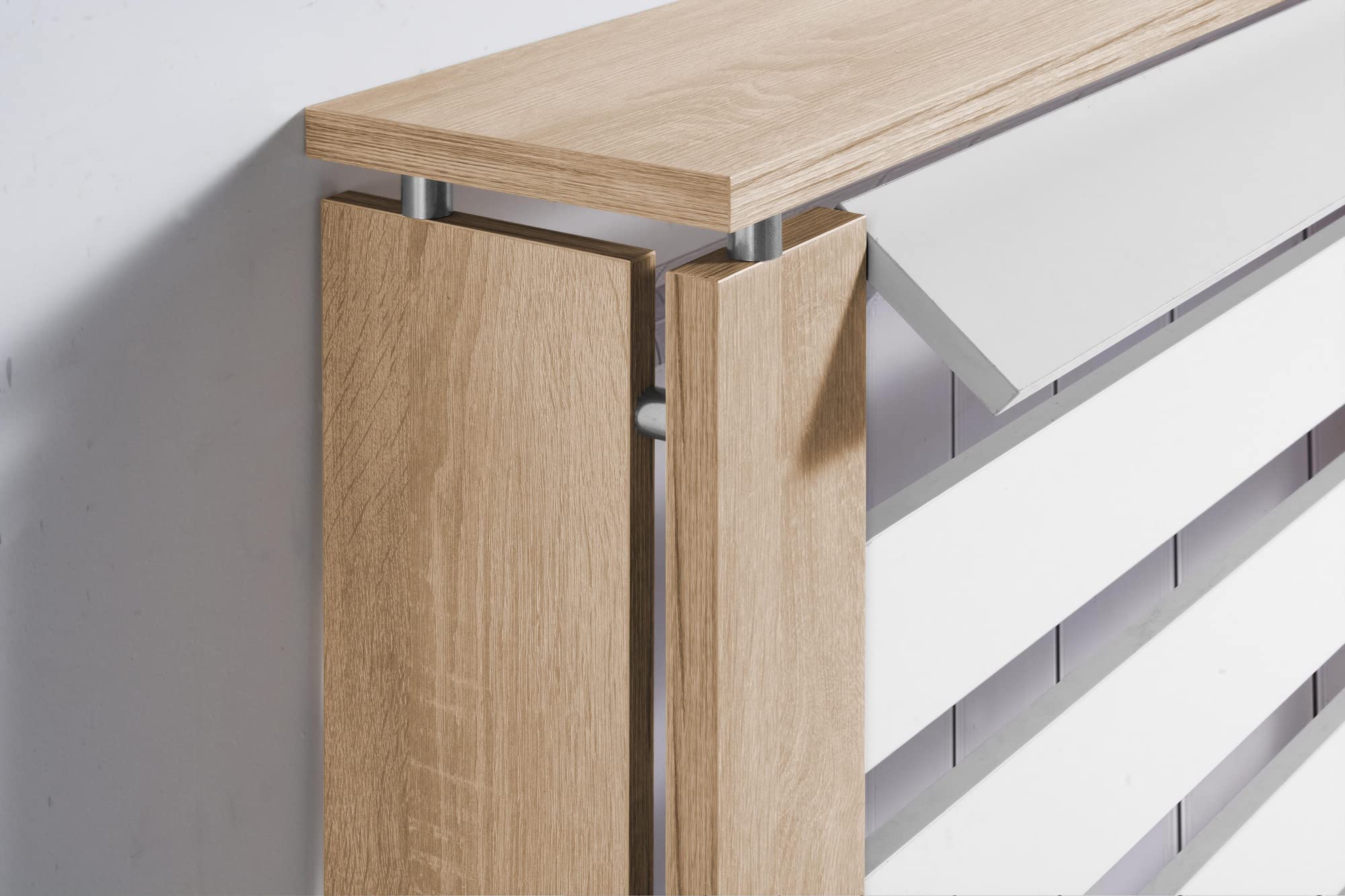D&J Muebles Kit Cubre Radiador Roble y Blanco Moderno Hércules 90cm | Mueble Decorativo con Listones | Oculta Radiador con Fácil Montaje | (60cm - 90cm - 120cm) 90x83,5x19,5