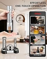 Vista 2 de CIRCLE JOY Juego de abridor eléctrico de botellas de vino de acero inoxidable, recargable, 8 en 1, juego de regalo de vino con base de carga