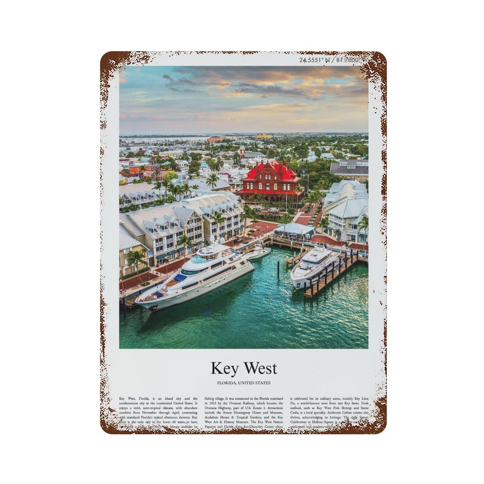 xiaoxiaoshen Key West Florida, United States, USA City Scenery Wall Decor Art Metal Tin Poster Modern Home Decor Art Home Bar Shop Decorations Vintage Sign 40x30cm