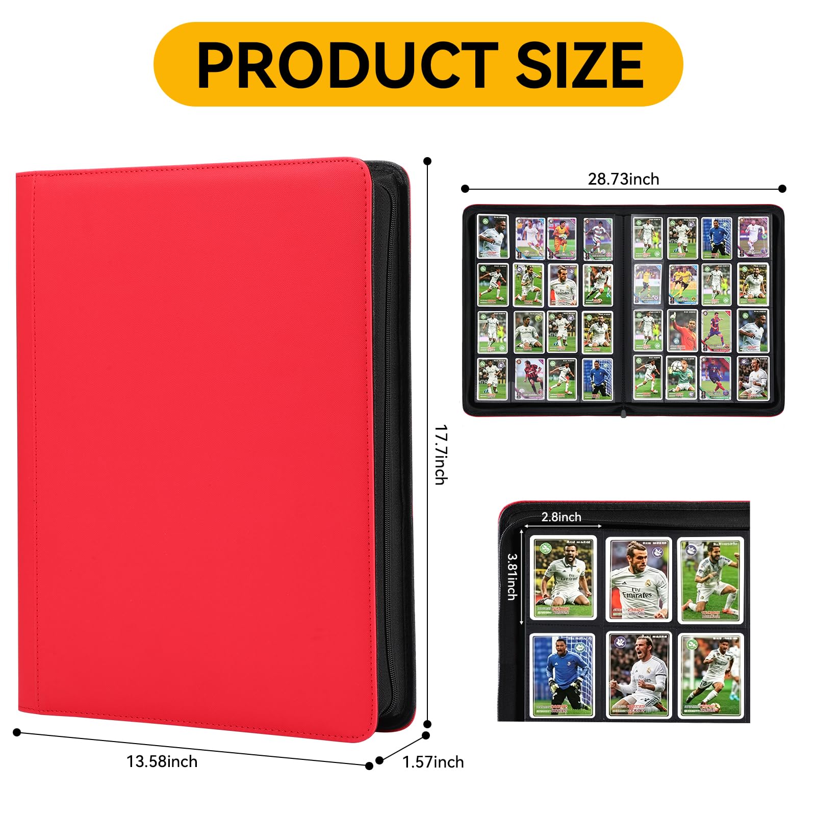 Carpeta de tarjetas de 16 bolsillos para 1280 tarjetas, carpeta de tarjetas coleccionables de Pokedex roja, álbum de tarjetas para MTG, TCG, tarjetas deportivas