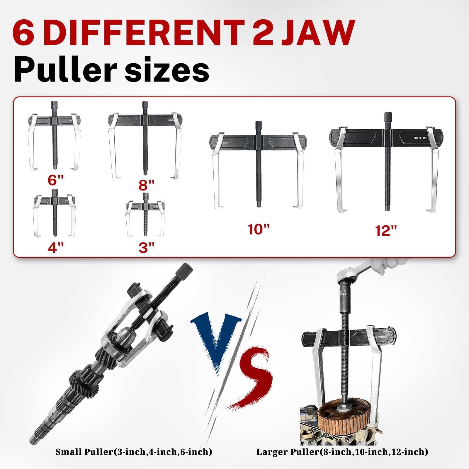 BILITOOLS Extractor de engranajes de 2 mandíbulas de 8 pulgadas, externo interno para la extracción de poleas rodamientos y engranajes | Interno externo reversible para volante, engranajes y poleas