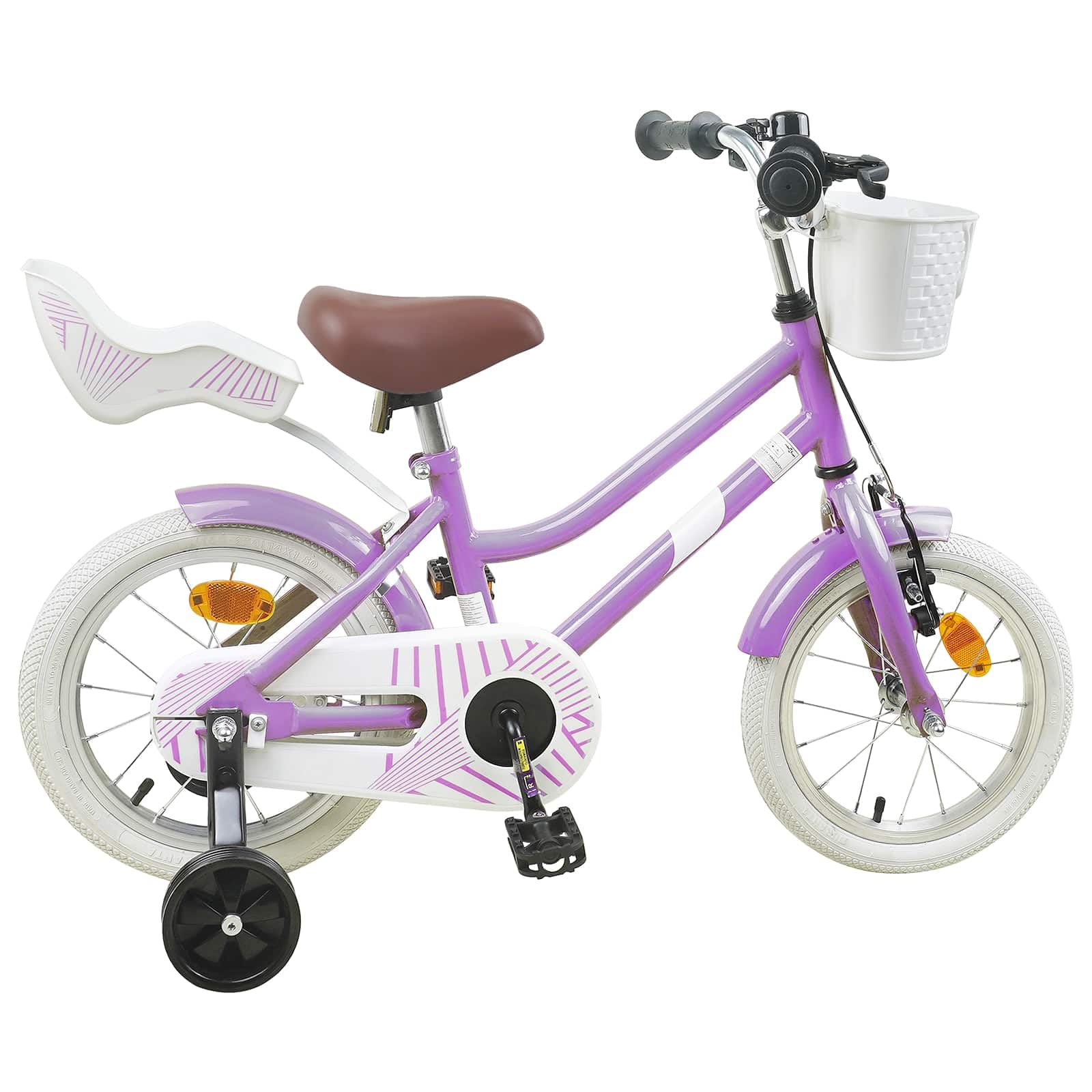 Bicicleta infantil de 2 a 4 años, color morado, con marco de acero, asiento y manillar ajustables, freno, guardabarros, timbre, soporte ideal para entrenamiento