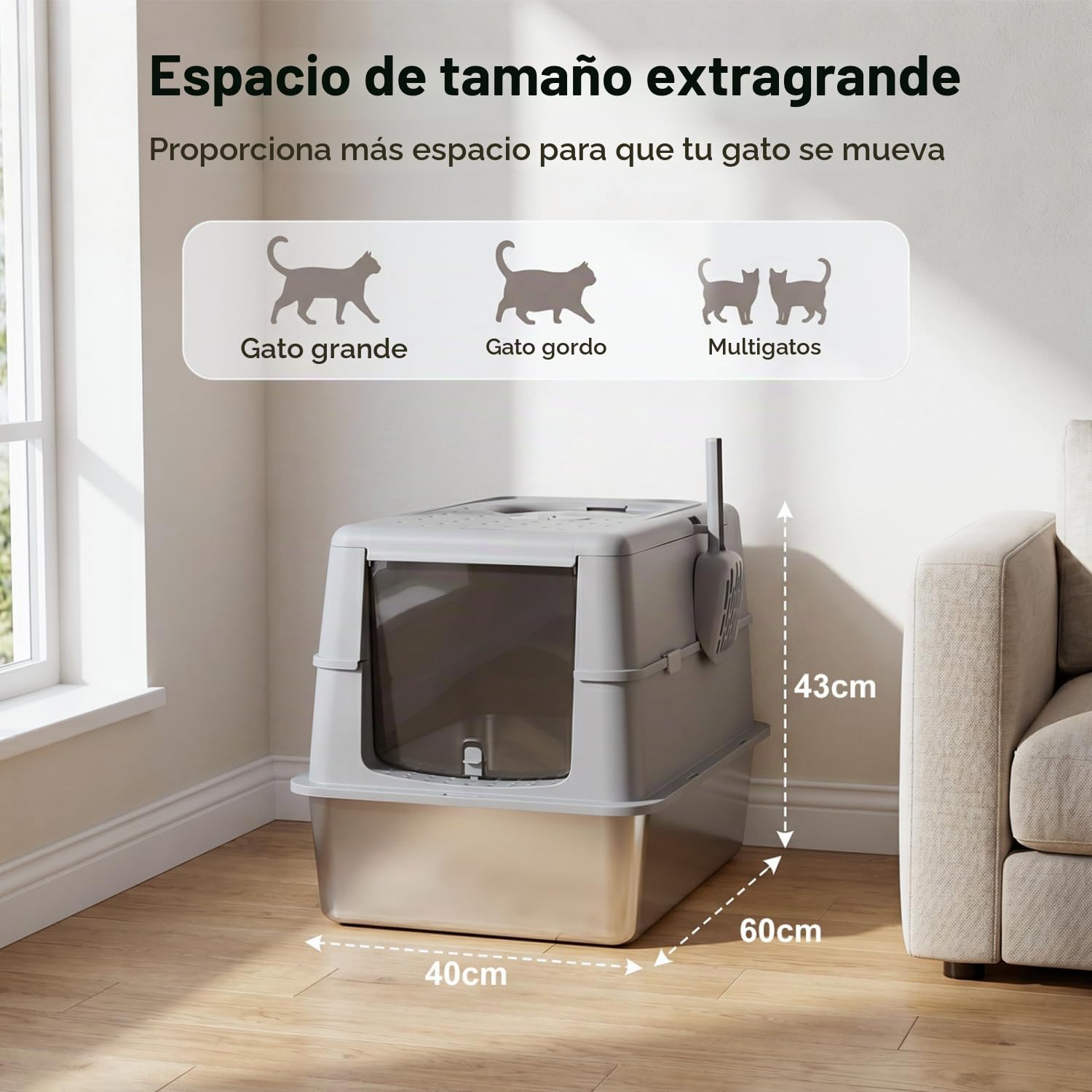 Nobleza Arenero de Acero Inoxidable para Gatos – Cerrado con Tapa Plegable y Doble Entrada – Resistente, Sin Olores, Fácil Limpieza – Ideal para Gatitos y Gatos Adultos