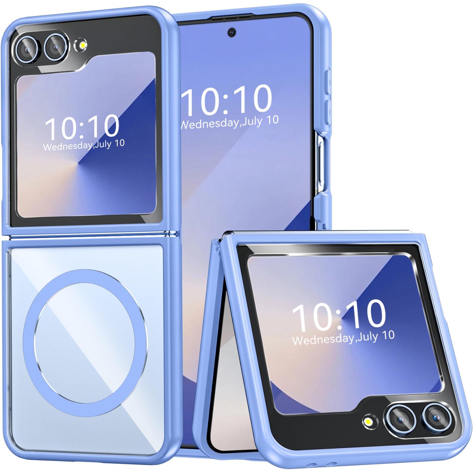 LEMAXELERS Étui Magnétique En Cuir PU Pour Galaxy Z Flip 6 5G - Étui à Rabat Avec Porte-cartes Et Béquille - Protection Antichoc - Bleu YB2