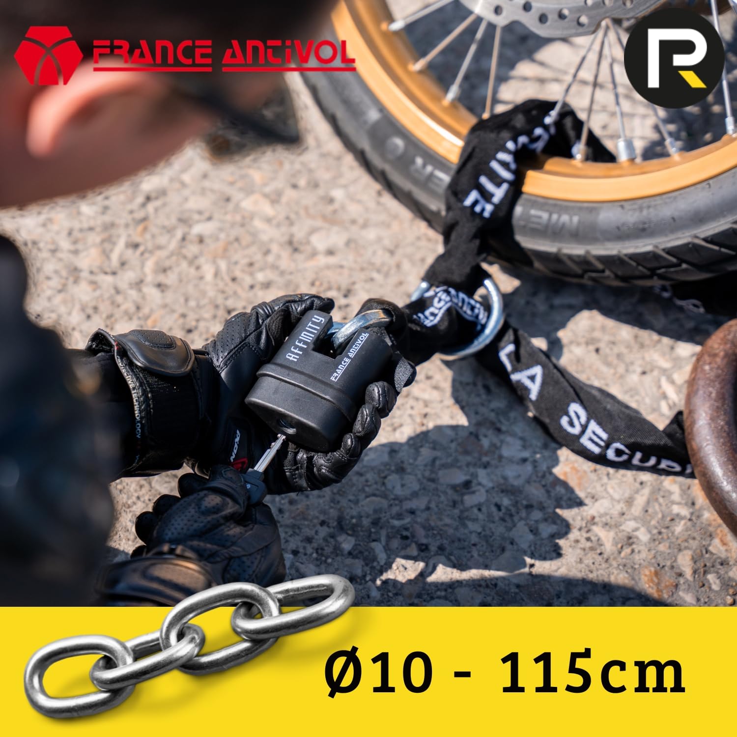 Chaine Moto Lasso - Scooter - Antivol Velo Electrique Ø10mm - Chaine Antivol Moto en Acier Cémenté SANS Cadenas Velo Antivol/Moto/Scooter - Longueur Chaine 115,5cm