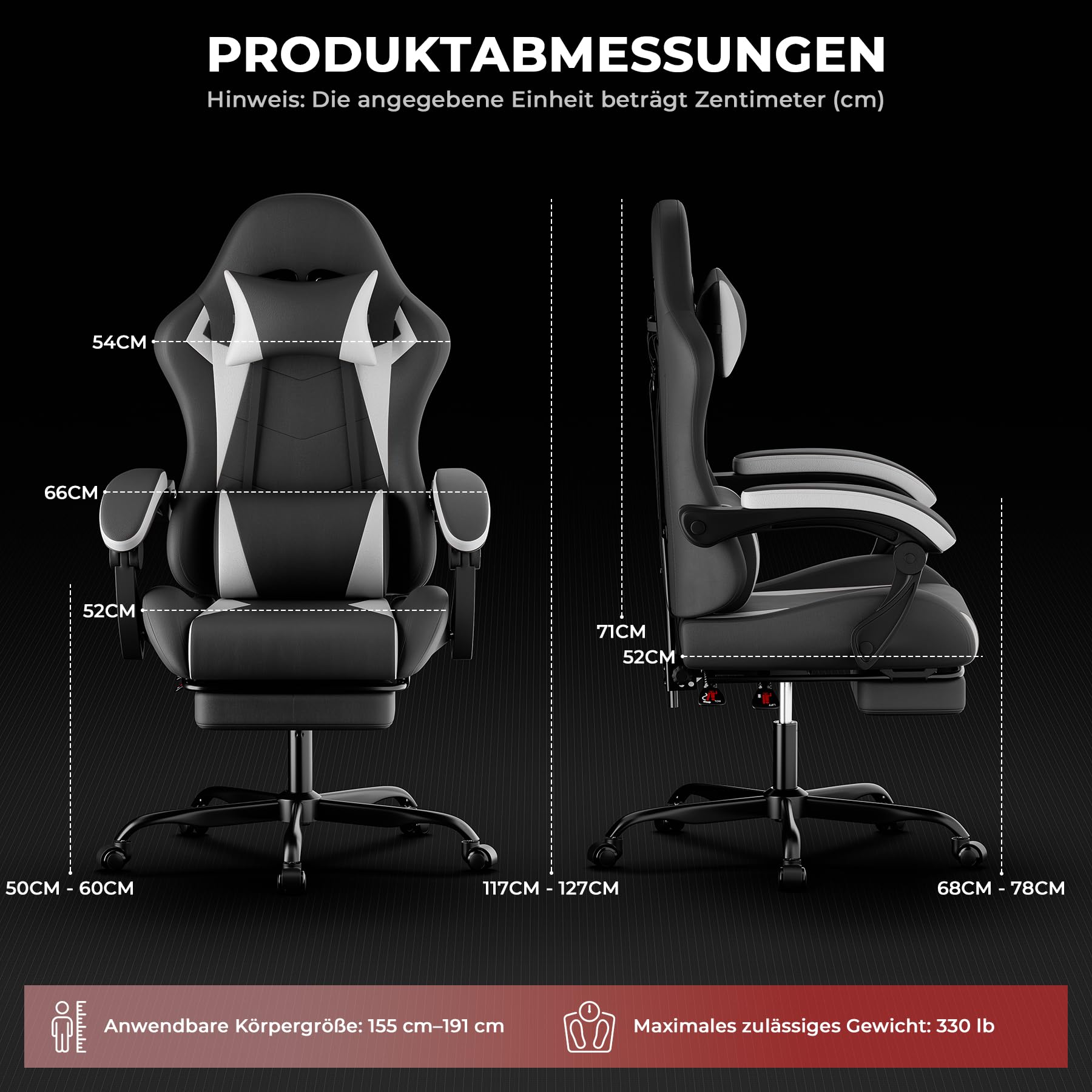 Fotel gamingowy, ergonomiczny fotel gamingowy z podparciem lędźwiowym, oddychająca skóra poliuretanowa, wygodne krzesło komputerowe, obciążenie 200 kg, wysokość siedziska i oparcie regulowane