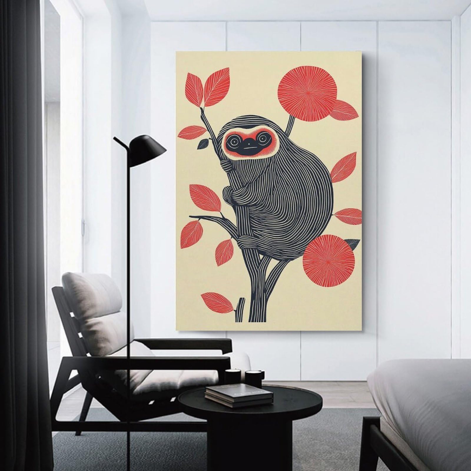Junmoney Sloth in Tree Canvas Art Print 16x24inch(40x60cm), for Bedroom Decor, Cosy Corners Or Studios, An Easy Wall Refresh for Bedrooms