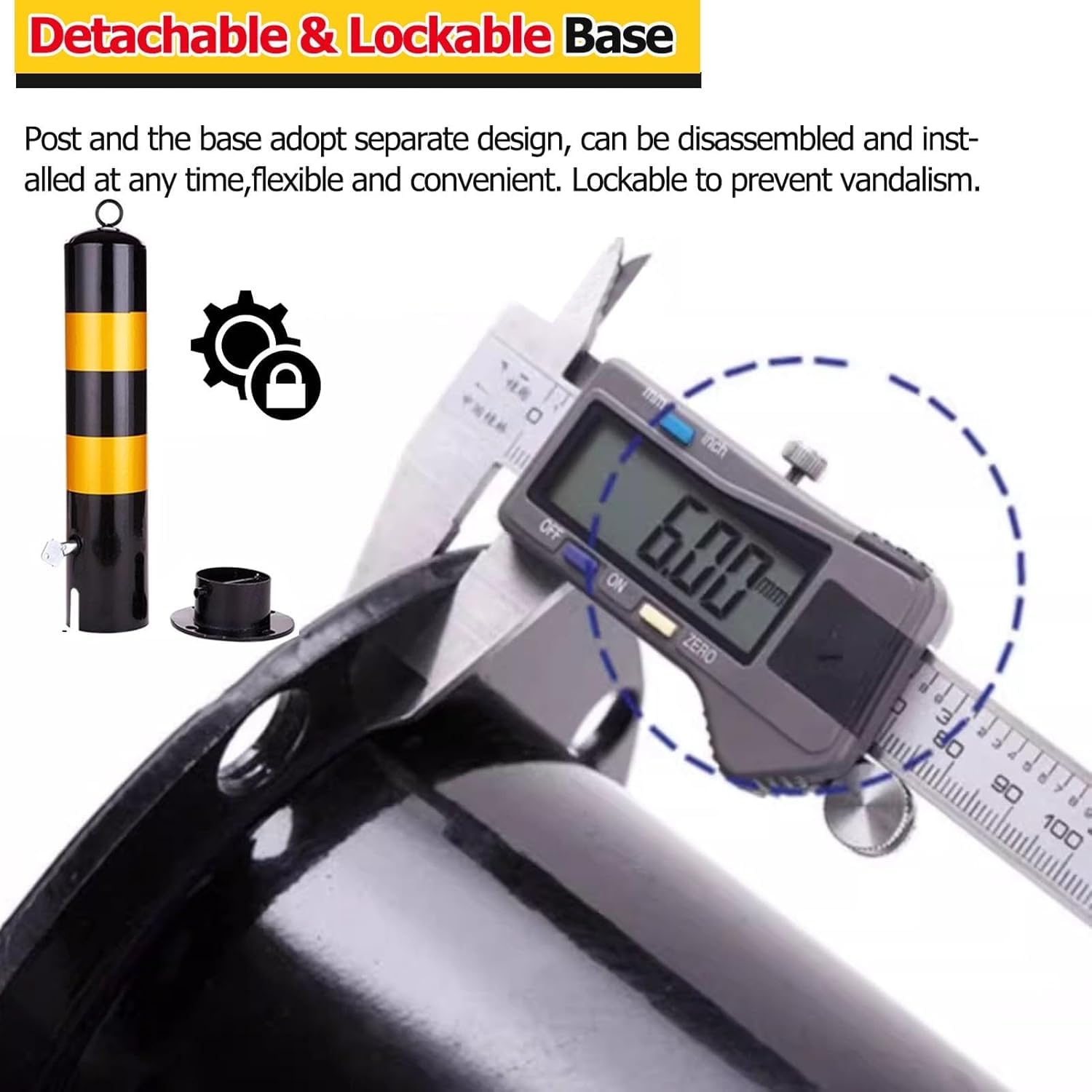 Cono canalizador de postes de señalización de tráfico, barrera de entrada para vehículos, bolardo de estacionamiento con cadena y cinta reflectante, poste de bolardo de s,4 Pcs-Height 65cm/25.6inch