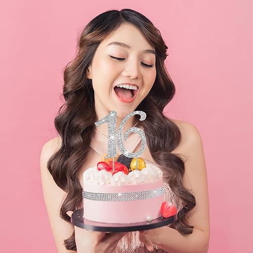 Miniatura 4 de Leyndo 16 decoraciones para tartas y 4 filas de cinta acrílica de diamantes de imitación de 10 yardas, decoración de pastel de 16 cumpleaños para