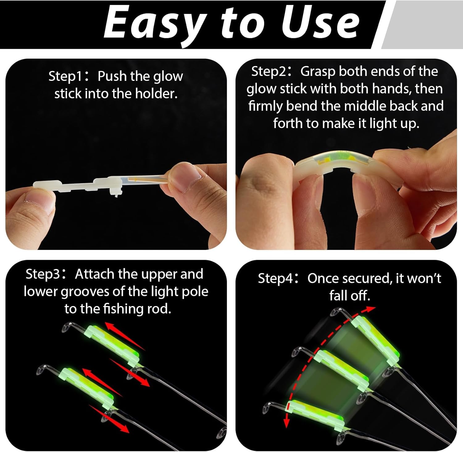 party greeting 200PCS Fishing Glow Sticks Rod Tip Mini Green Glow Sticks Fishing Pole Glow Sticks Bulk Fishing Float Accessories for Night Fishing with 40 PCS Attachments Clip