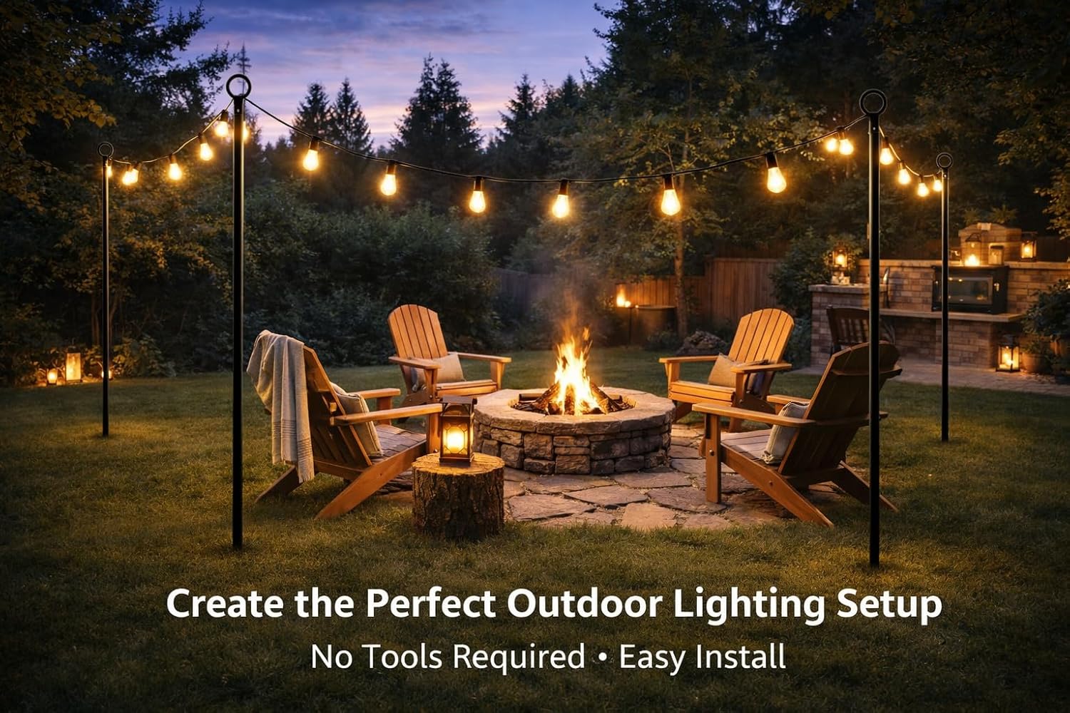 Simple Living Solutions 9FT Outdoor String Light Patio Pole - Heavy Duty Steel Light Pole for Backyard, Deck & Garden - Easy Install Ground Mount, Weather-Resistant, Black (4 Pack)