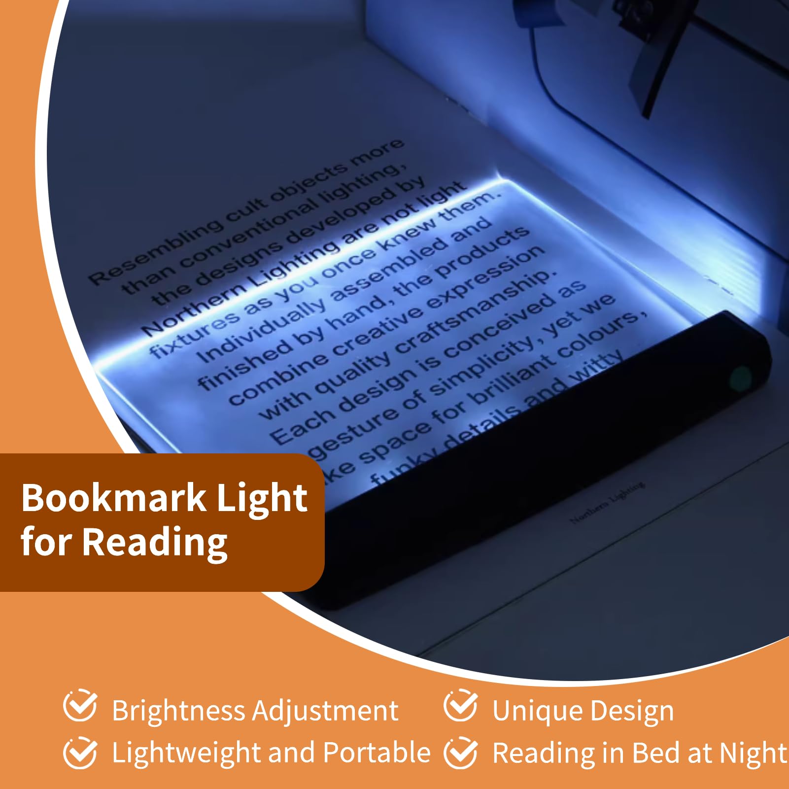 Flat Book Light for Reading in Bed at Night, Clear LED Book Page Light Bookmark Light for Reading, Acrylic Bookmark Light LED Reading Light with Brightness Adjustment, Eye Protection for Night Reading