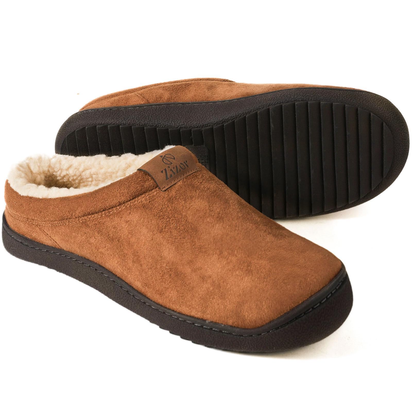 Zizor Men's Slip On Moccasin Slippers, Fleece Lined Bedroom House Shoes for Indoor/Outdoor