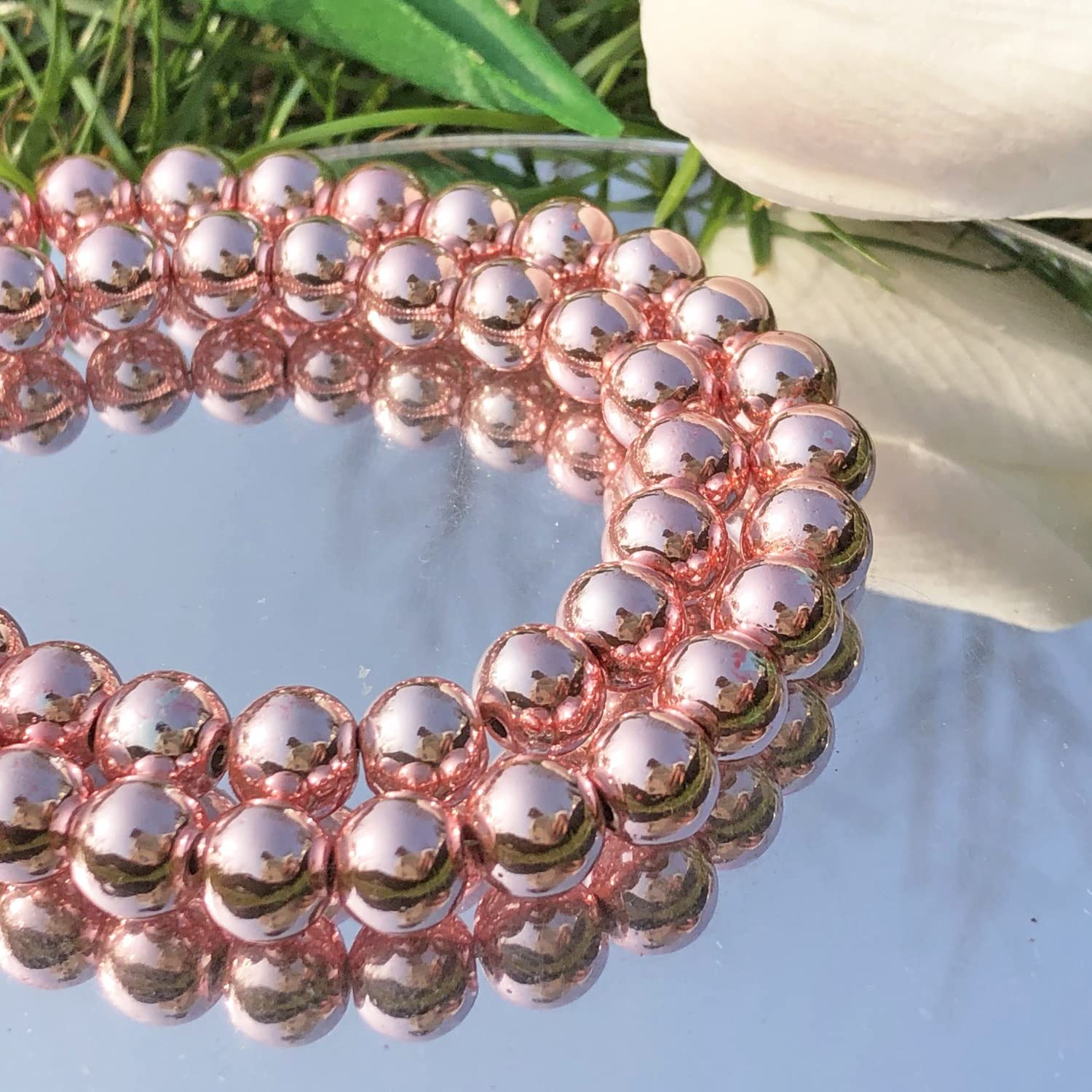 LYVQZPWLRpiedras preciosas de piedra natural, Cuentas de piedra natural de hematita rosa brillante, lisas, redondas, sueltas, for hacer joyas, accesorios de pulsera, 4/6/8/10 mm, Z923(4mm 9095pcs)