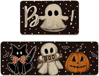 Artoid Mode Bats Black Cats Boo Pumpkin Halloween Kitchen Mats Set of 2,...