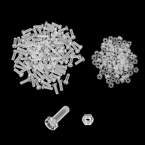 Juego de 100 tornillos y tuercas acrílicas transparentes de 0.28 pulgadas de diámetro, cabeza redonda, Phillips, tornillos de plástico con tuercas,
