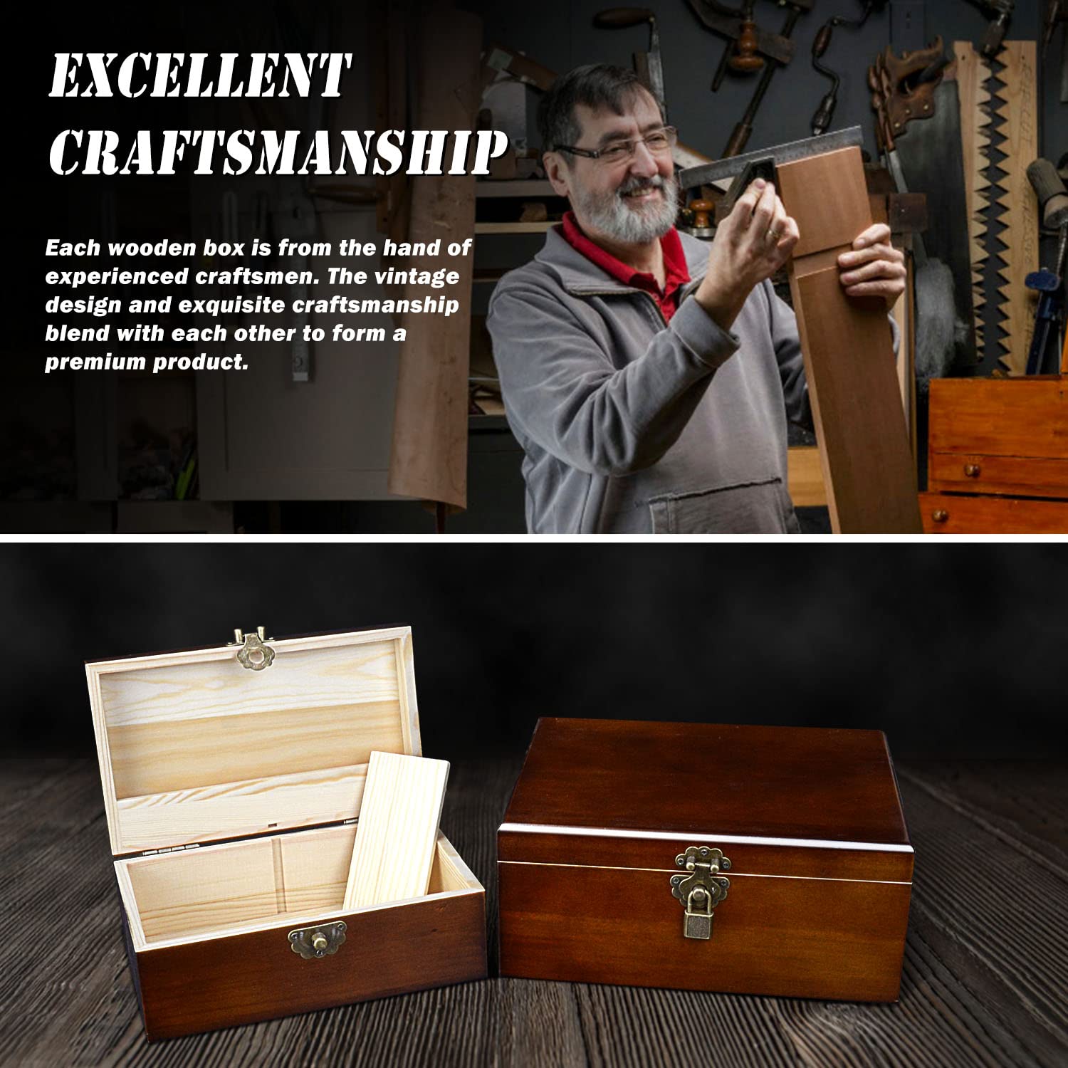 Recipe Box FTVOGUE Vintage Wooden Storage Box Book Jewelry Storing ...