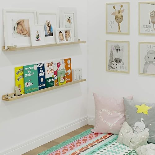 Miniatura 3 de Wallniture Denver - Estantes flotantes de 48 pulgadas para decoración de pared, juego de 2 estantes estrechos de madera de pino natural