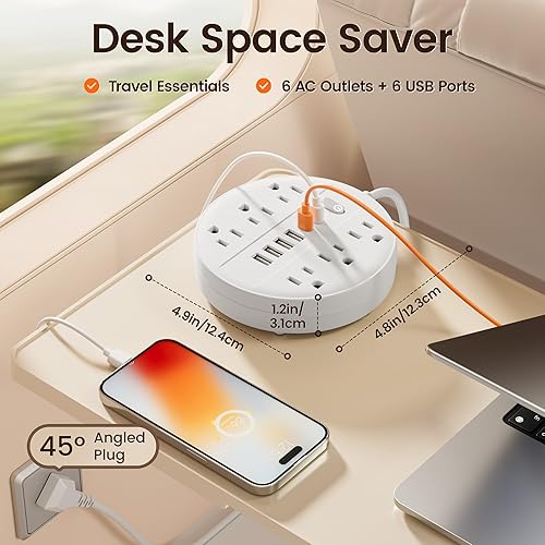 Miniatura 4 de Regleta de alimentación con protector de sobretensiones de 5 pies, cable de extensión Chiefway con múltiples tomas, 6 salidas de CA, 4 USB y 2 USB