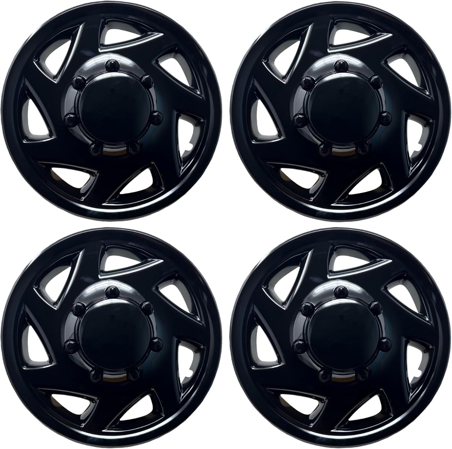 Hubcap Replacement for Ford Van 1998-2023, Gloss Black, Sturdy 16-inch Wheel Cover (4 Piece Set)
