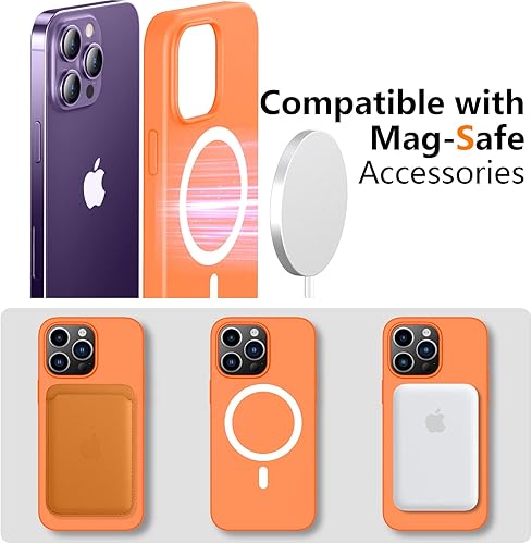 Miniatura 3 de Funda magnética de silicona líquida para iPhone 14 Pro, compatible con Magsafe, 2 protectores de pantalla de vidrio + protector de cámara, delgada,