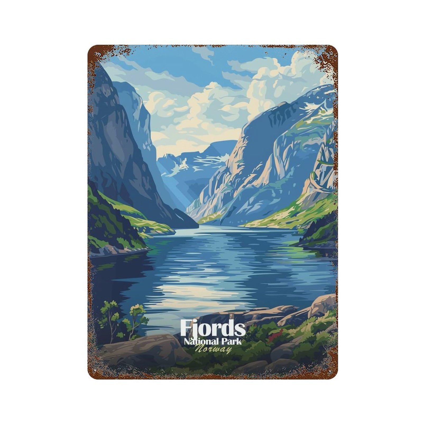 Fjords National Park Norway Landscape Retro Metal Sign 15.7"x11.8", for Pub, Kitchen And Man Cave Decor, Industrial Home Decor