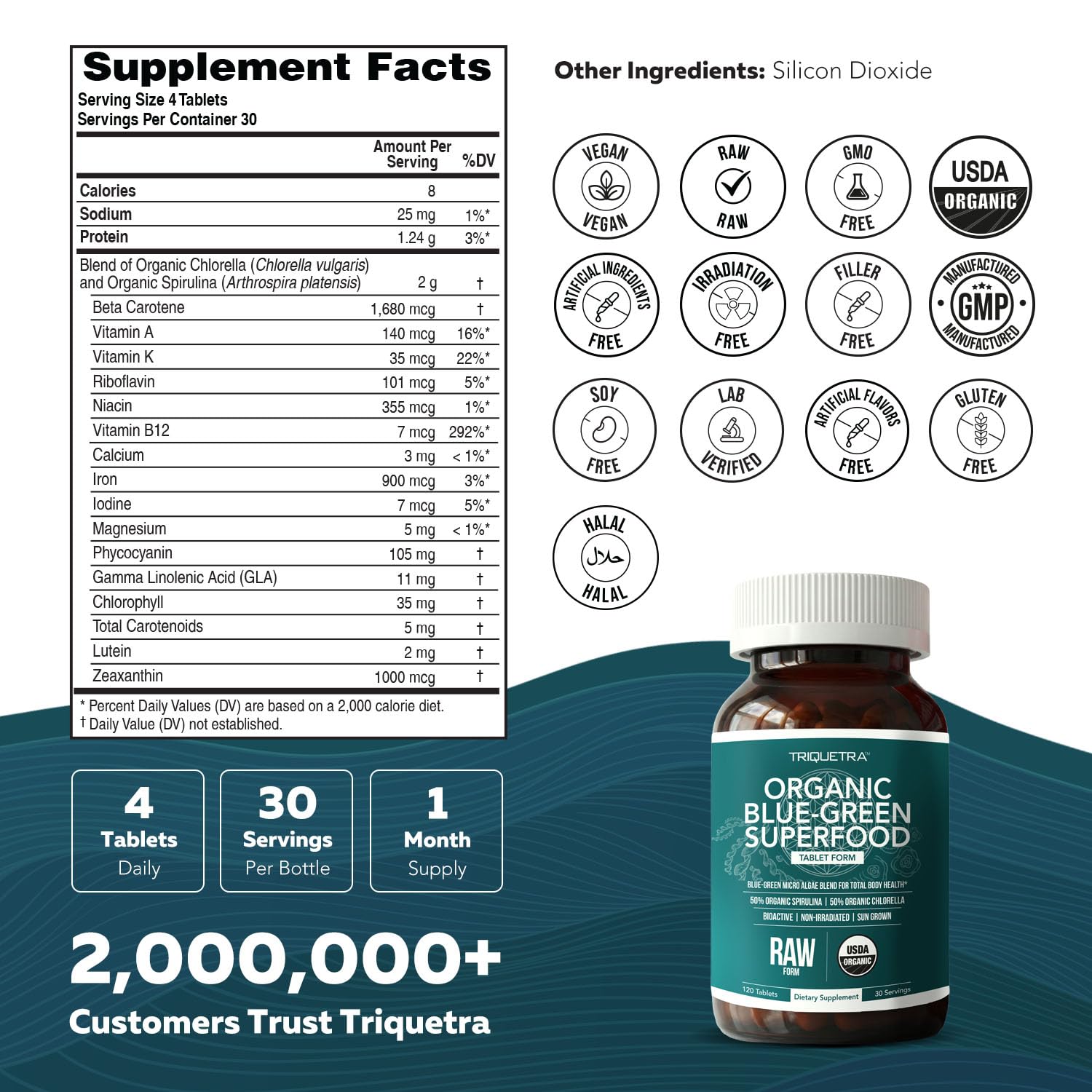 Organic Spirulina & Chlorella Tablets, 50/50 Blue Green Algae Blend — Amazon image 2