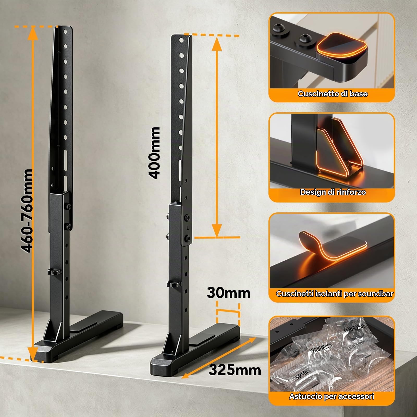 Hemudu Supporto Piedistallo TV per Televisori da 22-75 pollici LED OLED TV | Supporto TV da Tavolo Altezza Regolabile fino a 50kg, MAX VESA 400x400mm, HT12B-001E