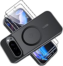 Tieeyivv Magnetic Case for Google Pixel 10/10 Pro with 2 Units for Tempered Glass Screen Protector Case Slim Shockproof Anti-Fingerprint, Black