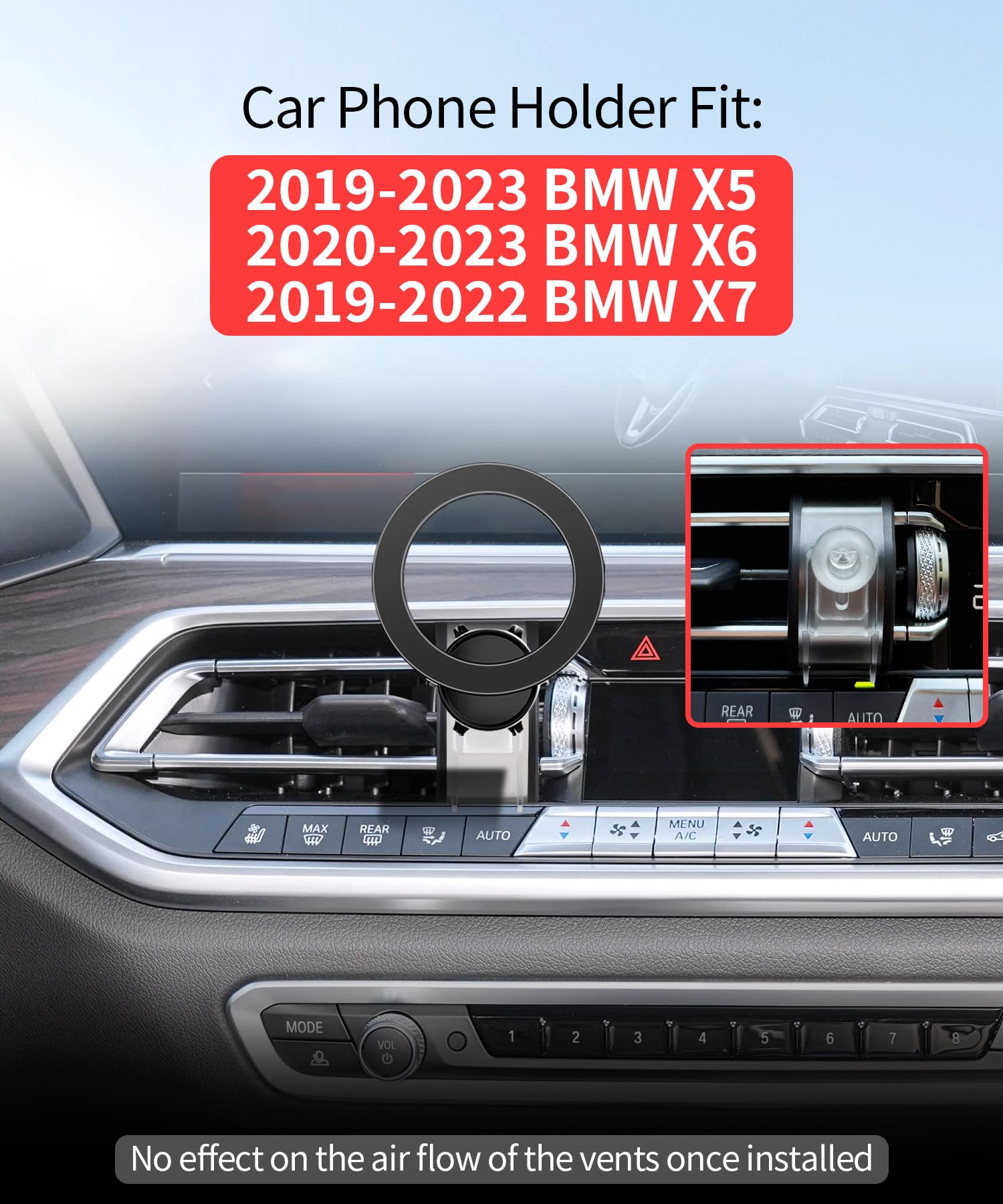 Auto Telefoonhouder voor BMW X5 30i 30d 40i 40d 45e M50i X5M, 360 Graden Roterende Auto Telefoonhouder, Auto Telefoonhouder met Verstelbare Veerklem, Accessoires