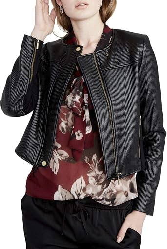 Rachel Roy Womens Quilted Motorcycle Jacket, Black, 2