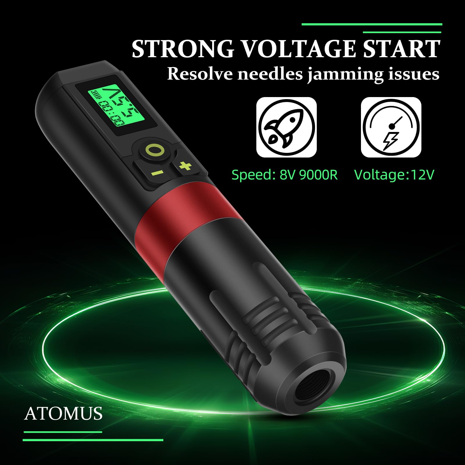 ATOMUS Czerwony bezprzewodowy zestaw maszynki do tatuażu bezprzewodowy długopis do tatuażu 2 szt. 1300 mAh bezprzewodowy zasilacz obrotowy tatuaż akumulator długopis cyfrowy wyświetlacz LED 50 ml