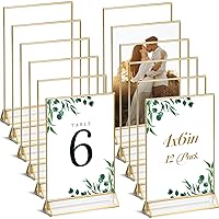 Vista 10 de UNIQOOO Soportes acrílicos para letreros con borde dorado, vista de retrato, paquete de 12 unidades, marco transparente de doble cara de 5 x 7