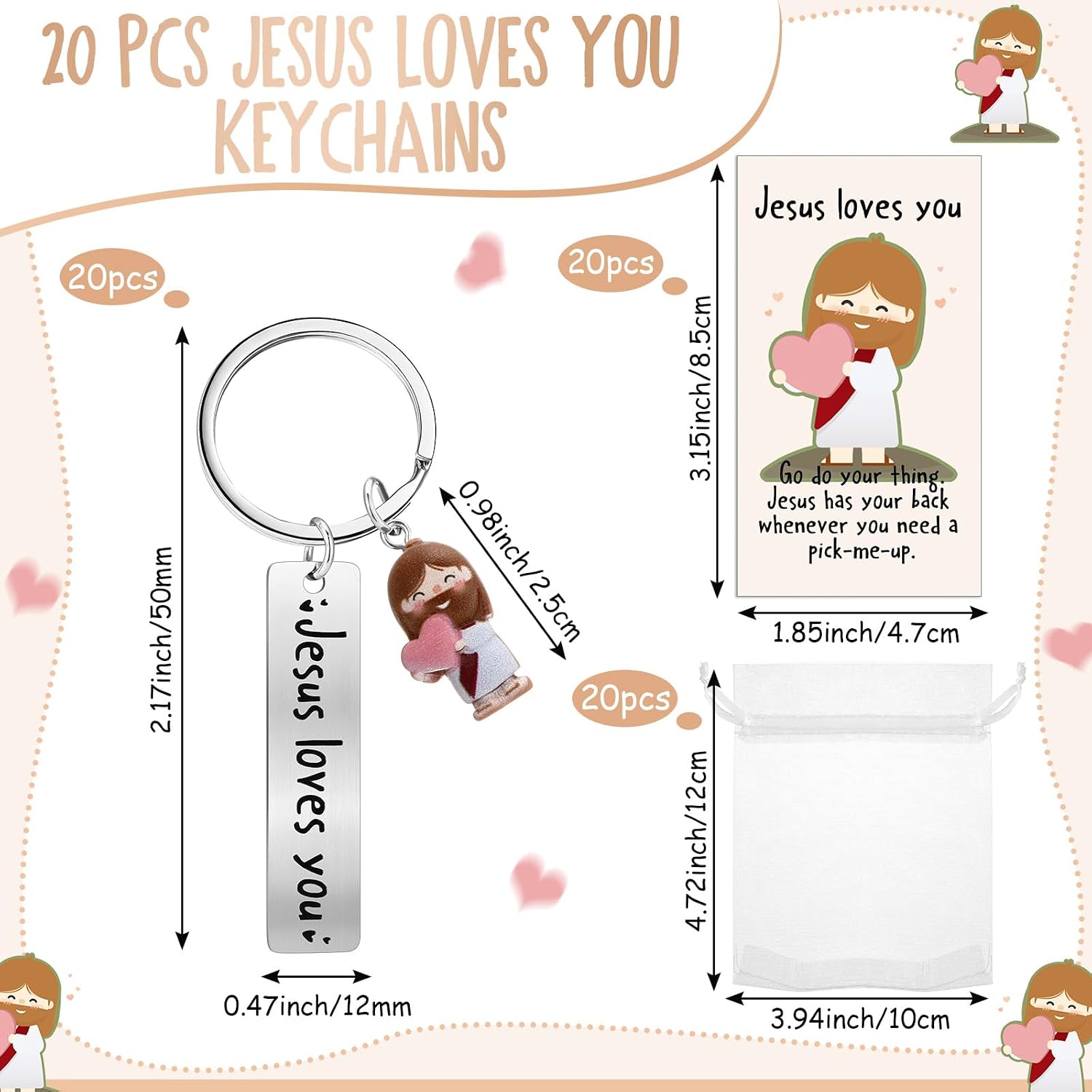 40 Sets Jesus Loves You Keychain 2026 Vbs Gift Christian Little Pocket Jesus Figure for Back to Sunday School Church