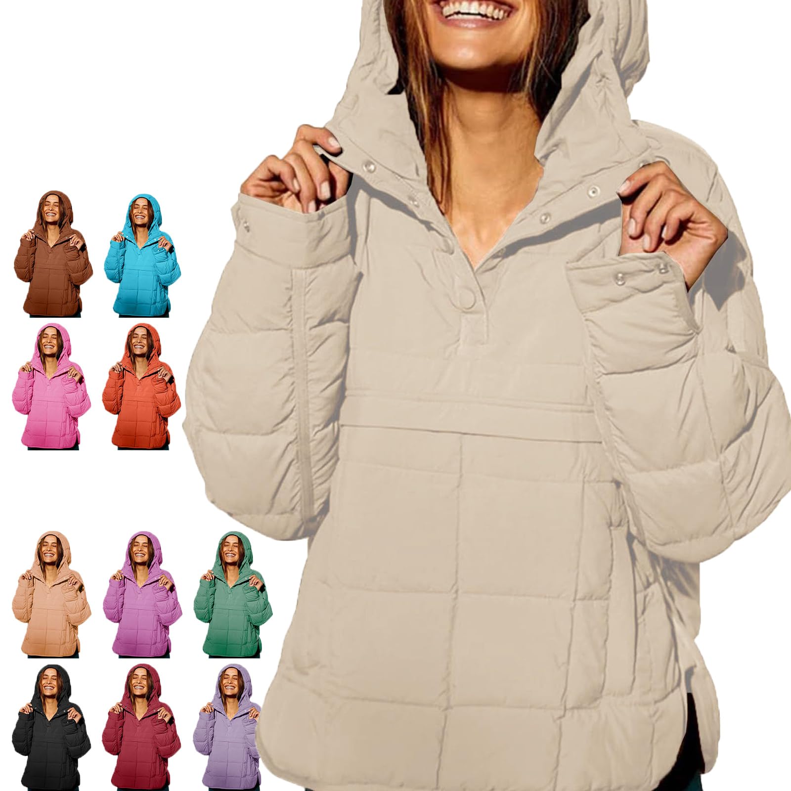 Generisch Damska kurtka oversize, pikowana, z kieszeniami, lekka, beżowy, M