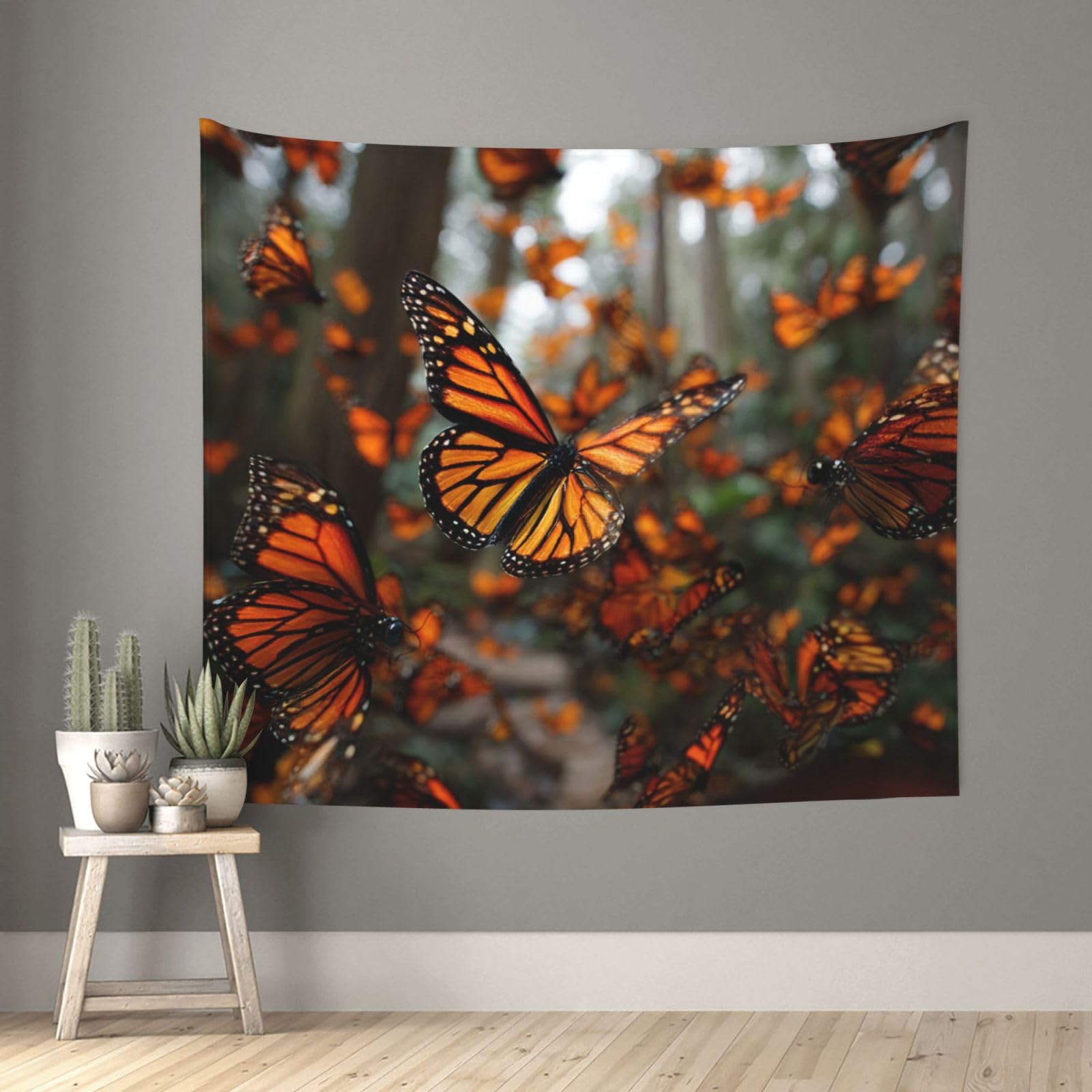 XOPEKVLAWM Tapestry Wall Hanging for Bedroom Aesthetic Wall Mural Tapestries 152x130 cm Art Backdrop Monarch butterflies Tapestries Landscape Poster Tapestry for Living Room Dorm Office Home Decor
