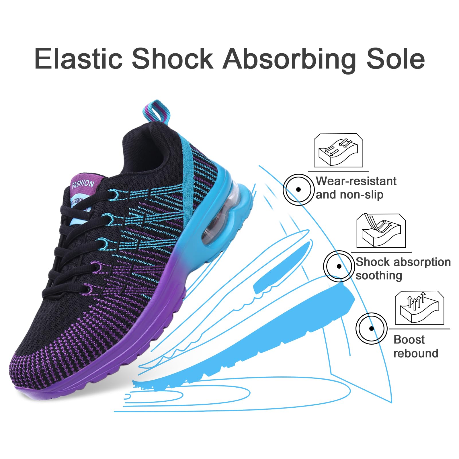 Hitmars Scarpe Running Donna Scarpe Ginnastica Corsa Sportive Sneakers Traspiranti Leggero Air Scarpe Camminata Fitness Jogging Casual all'Aperto Nero Grigio Rosso EU 36-42