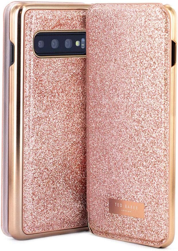 Ted Baker Fashion GLITSYY Mirror Folio Case for Samsung Galaxy S10, Protective Cover Galaxy S10 for Professional Women/Girls - Rose Gold