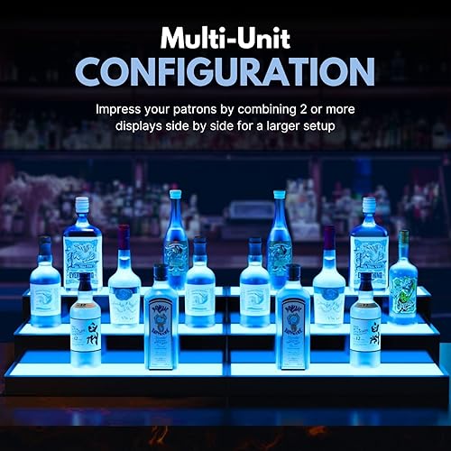 Vista 14 de BarUSA Estante de barra con luz LED para botella de licor de alcohol y whisky, bandeja de soporte para el hogar, bar, sala de estar, accesorios