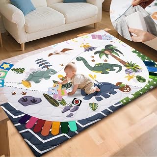 TINYHARBO 프리미엄 폼 아기 놀이 매트 182.9 x 127.2cm(74 x 50인치), 4개의 발달 영역 놀이 매트, 탈착식 및 세탁기 세탁 가능한 커버, 매우 두꺼운 패딩 플레이펜 매트, 유아, 유아 및 아기를 위한 쉬운 세척