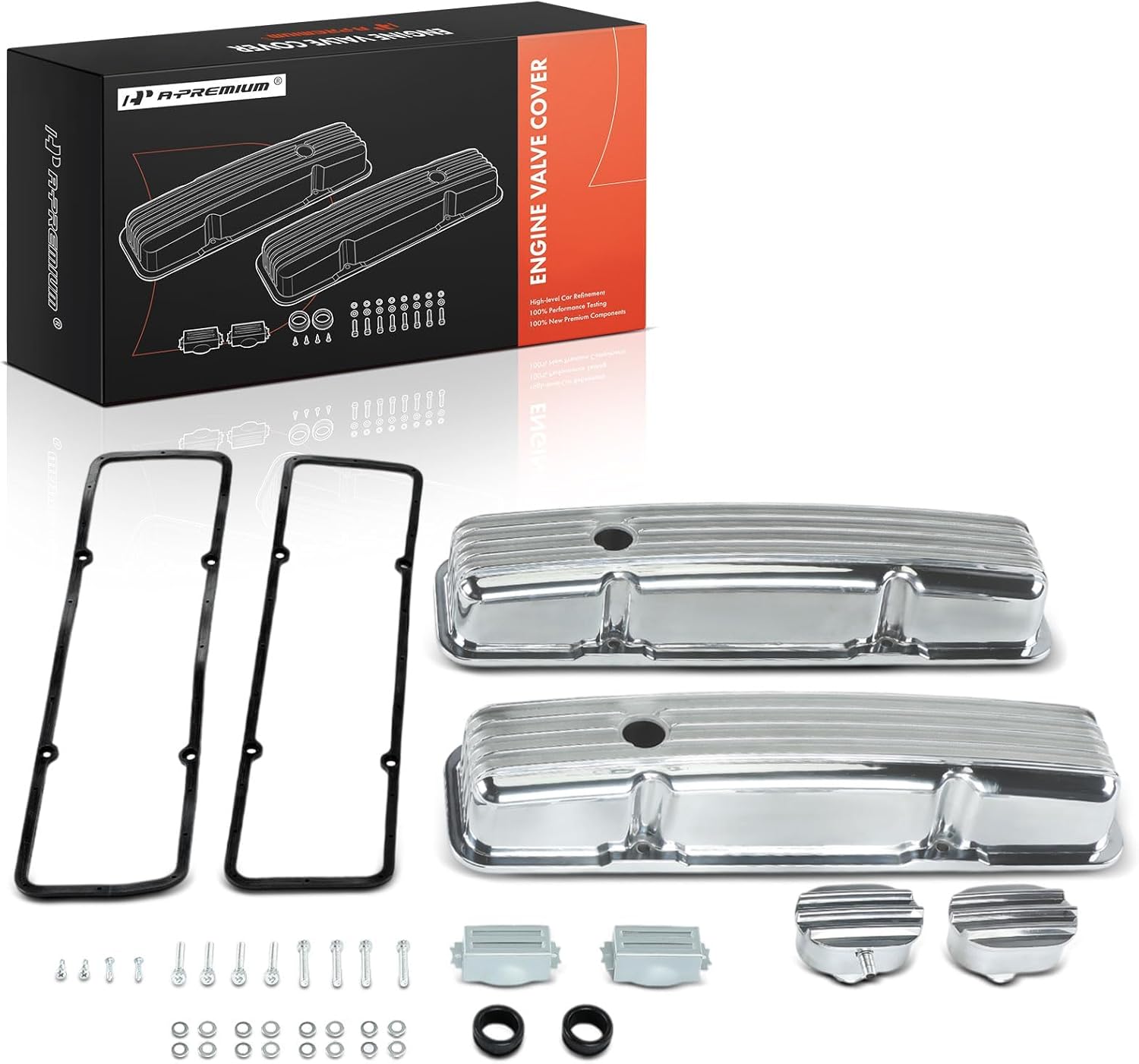 A-Premium SBC Small Block Aluminum Valve Covers (Short Type & Polished) Compatible with 1958-1986 GEN I Perimeter Bolt Small Block Chevy Cylinder Heads