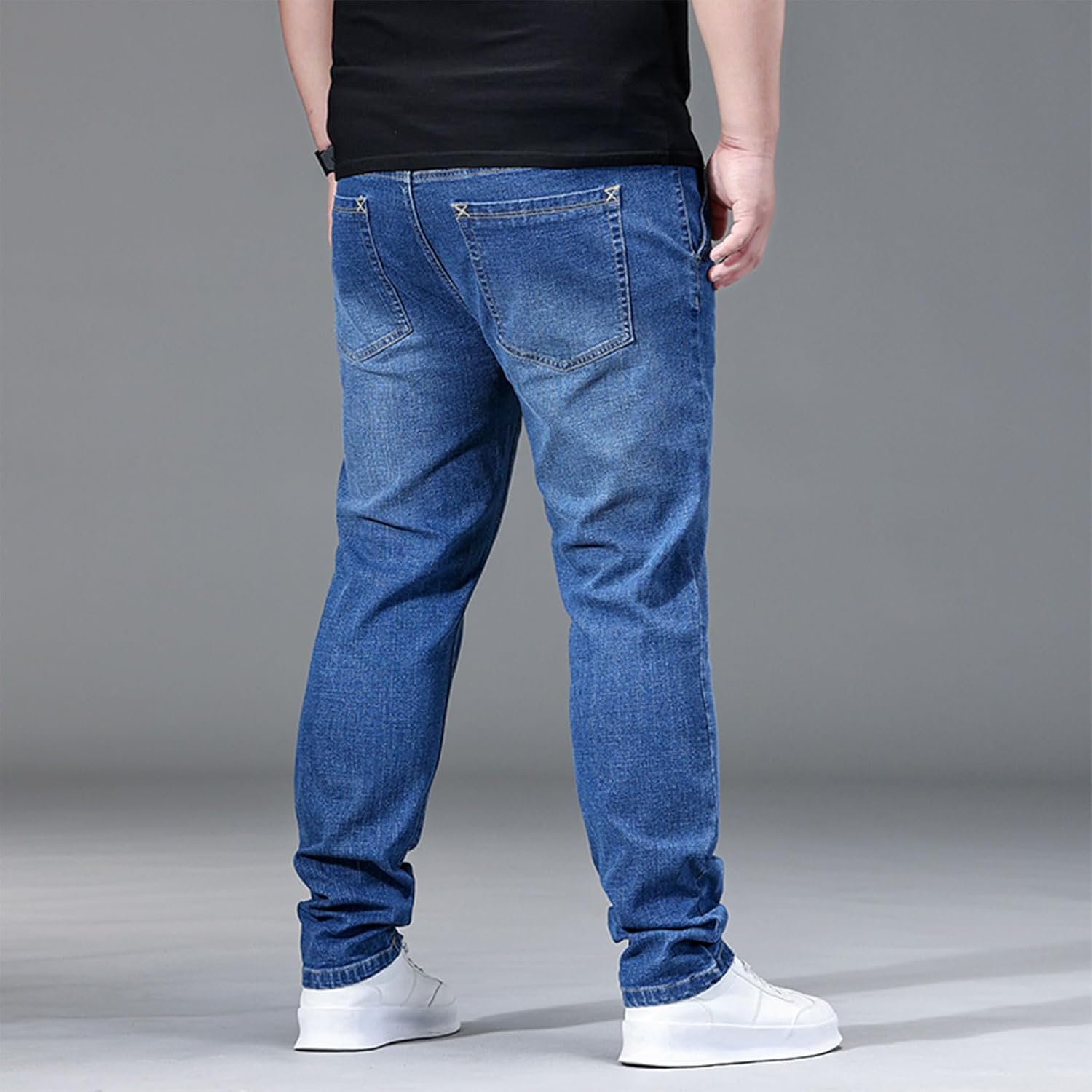 Men's Plus Size Stretch Jeans Mid Rise Slim Fit Stacked Jeans Big and Tall Straight Skinny Denim Pants 2XL-6XL