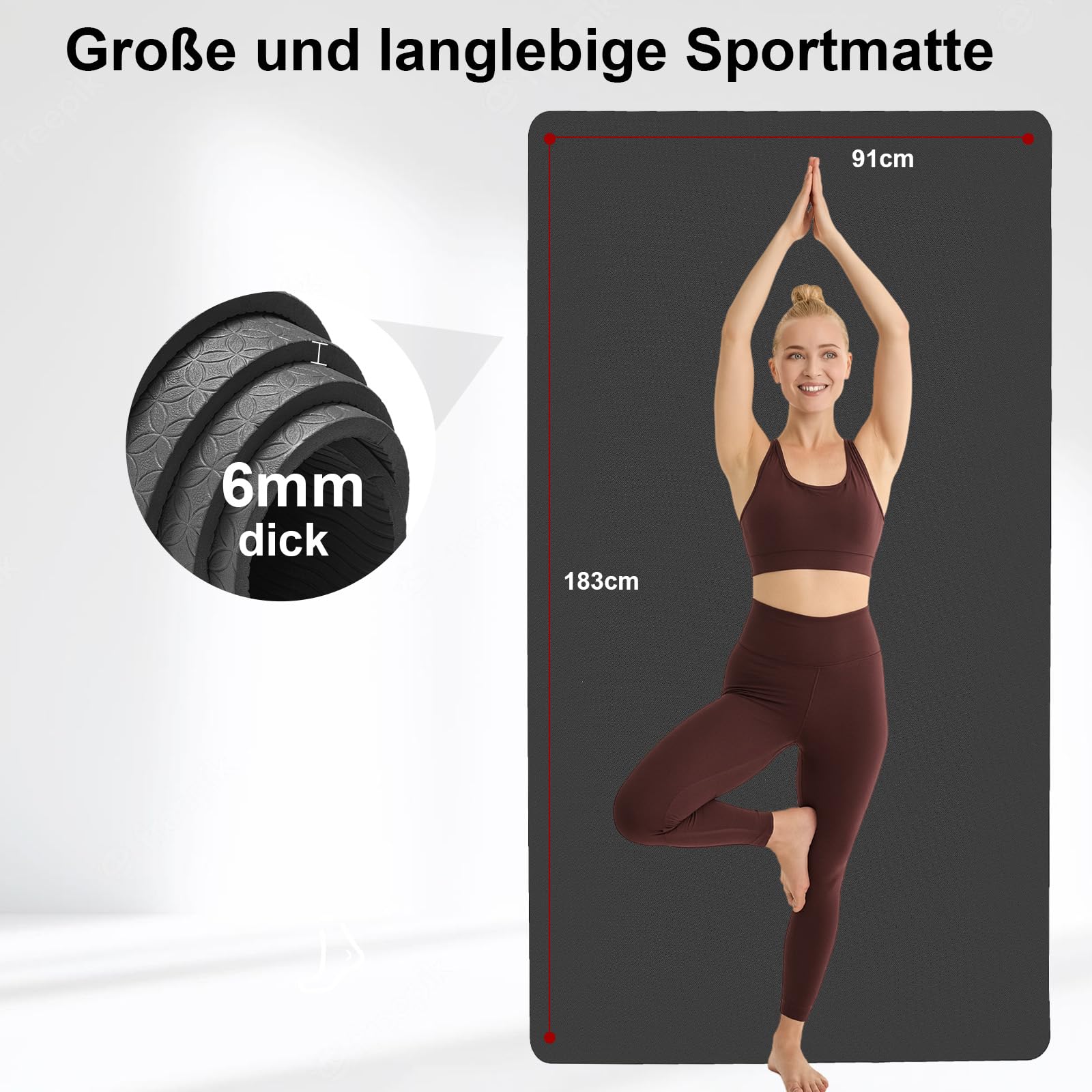Stepwaver XXL-Fitnessmatte, 183x122 / 213x152 / 243x152cm (6mm) Dicke Trainingsmatte für Heimstudio & Garagenboden, Sportmatte rutschfest, ultra-langlebig, dicke große Yogamatte für Home-Workouts